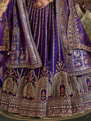 Graceful Royal Blue Sequins Silk Bridal Wear Lehenga With Double Dupatta