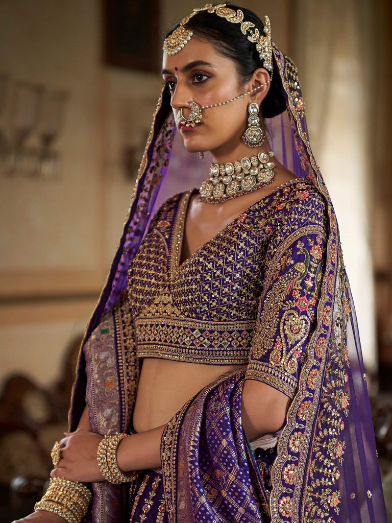 Graceful Royal Blue Sequins Silk Bridal Wear Lehenga With Double Dupatta