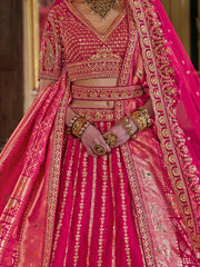 Fantastic Pink Pearl Work Silk Bridal Lehenga Choli With Double Dupatta