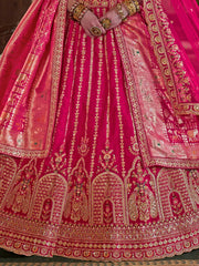 Fantastic Pink Pearl Work Silk Bridal Lehenga Choli With Double Dupatta