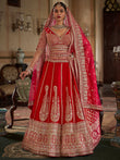 Mesmerizing Red Zari Work Silk Bridal Lehenga Choli With Double Dupatta