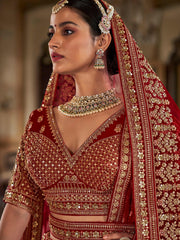 Mesmerizing Red Zari Work Silk Bridal Lehenga Choli With Double Dupatta