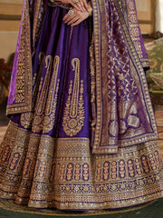 Lovely Purple Pearl Work Silk Bridal Wear Lehenga Choli With Double Dupatta