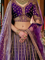 Marvelous Purple Sequins Silk Bridal Wear Lehenga Choli With Double Dupatta