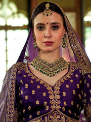 Marvelous Purple Sequins Silk Bridal Wear Lehenga Choli With Double Dupatta