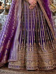 Marvelous Purple Sequins Silk Bridal Wear Lehenga Choli With Double Dupatta