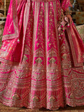 Adorable Pink Embroidered Silk Bridal Wear Lehenga Choli With Double Dupatta