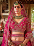 Adorable Pink Embroidered Silk Bridal Wear Lehenga Choli With Double Dupatta