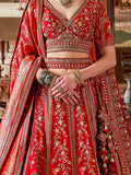 Elegant Red Sequins Silk Bridal Wear Lehenga Choli With Double Dupatta