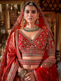 Wonderful Pink & Red Sequins Silk Bridal Wear Lehenga Choli With Double Dupatta