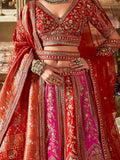 Wonderful Pink & Red Sequins Silk Bridal Wear Lehenga Choli With Double Dupatta