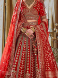 Mesmerizing Red Sequins Silk Bridal Lehenga Choli With Double Dupatta