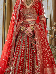 Mesmerizing Red Sequins Silk Bridal Lehenga Choli With Double Dupatta