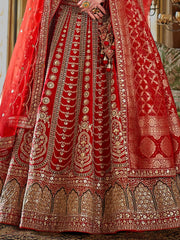 Mesmerizing Red Sequins Silk Bridal Lehenga Choli With Double Dupatta