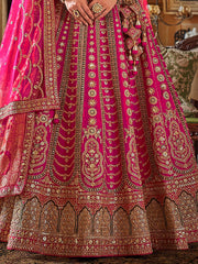 Gorgeous Pink Embroidered Silk Bridal Wear Lehenga Choli With Double Dupatta