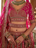 Gorgeous Pink Embroidered Silk Bridal Wear Lehenga Choli With Double Dupatta
