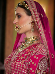 Charming Pink Thread Work Silk Bridal Wear Lehenga Choli With Double Dupatta