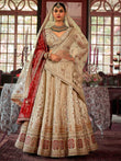 Rich Off-White Pearl Work Silk Bridal Lehenga Choli With Double Dupatta
