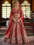 Pretty Red Sequins Silk Bridal Wear Lehenga Choli With Double Dupatta