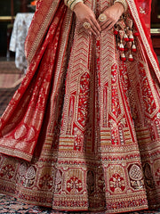 Pretty Red Sequins Silk Bridal Wear Lehenga Choli With Double Dupatta