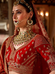 Attractive Red Embroidered Silk Bridal Lehenga Choli With Double Dupatta