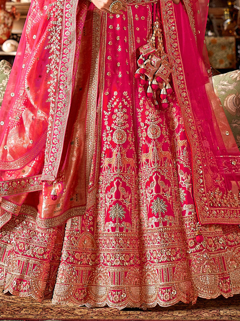 Awesome Pink Sequins Silk Bridal Lehenga Choli With Double Dupatta