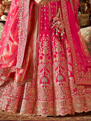 Awesome Pink Sequins Silk Bridal Lehenga Choli With Double Dupatta