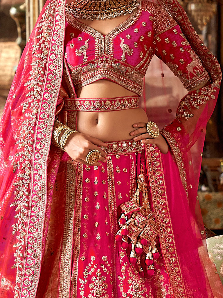 Awesome Pink Sequins Silk Bridal Lehenga Choli With Double Dupatta