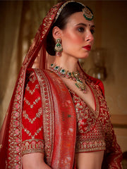 Sophisticated Red Pearl Work Silk Bridal Wear Lehenga Choli With Double Dupatta