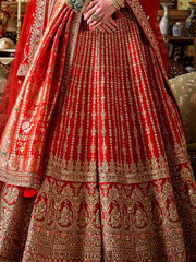 Sophisticated Red Pearl Work Silk Bridal Wear Lehenga Choli With Double Dupatta