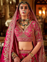 Gorgeous Pink Sequins Silk Bridal Wear Lehenga Choli With Double Dupatta