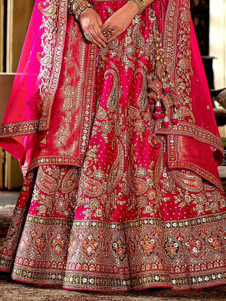 Gorgeous Pink Sequins Silk Bridal Wear Lehenga Choli With Double Dupatta