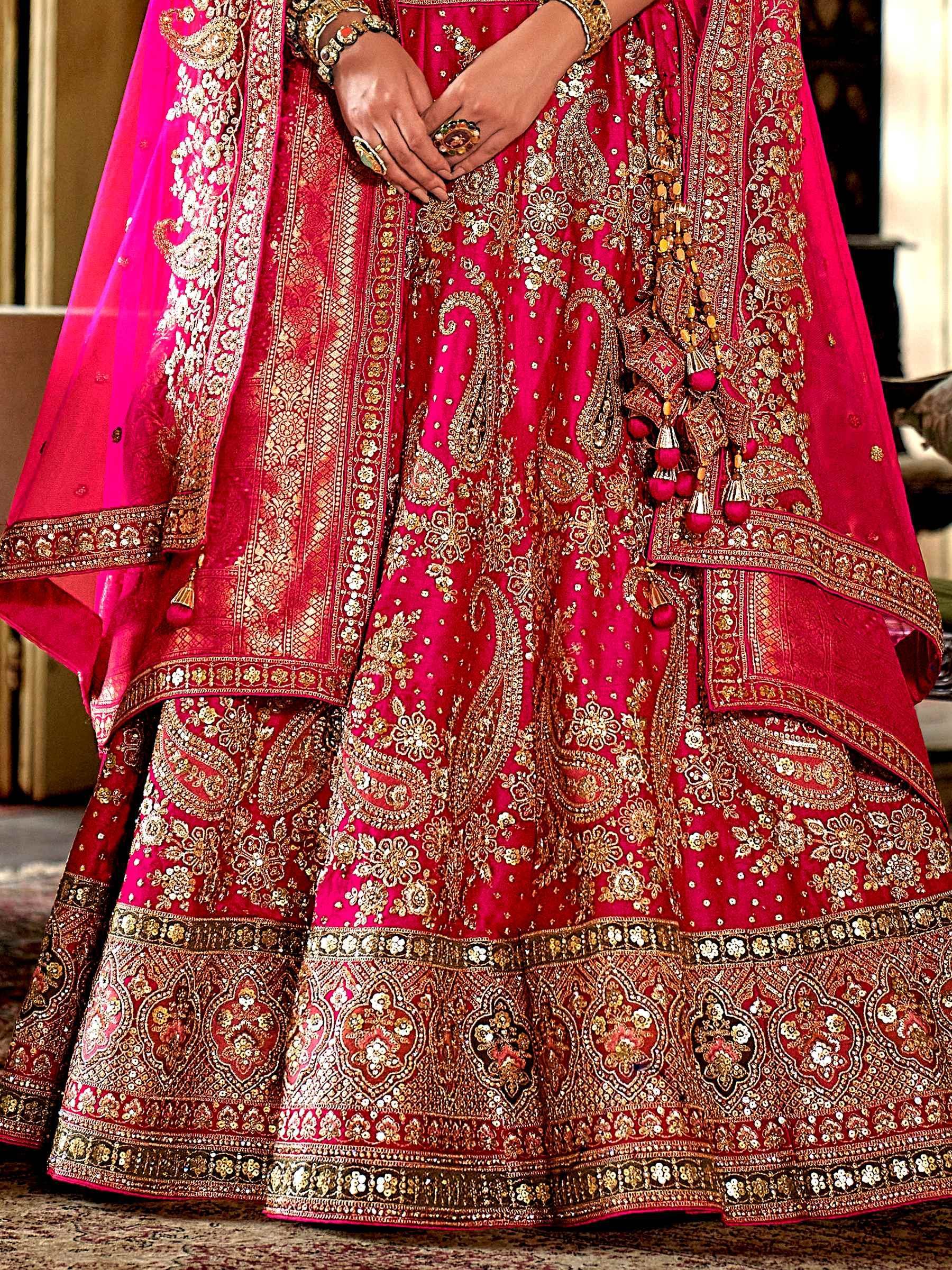 Gorgeous Pink Sequins Silk Bridal Wear Lehenga Choli With Double Dupatta