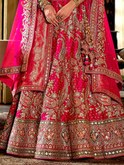 Gorgeous Pink Sequins Silk Bridal Wear Lehenga Choli With Double Dupatta