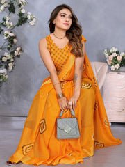 Mesmerizing Orange Chiffon Shibori Printed Saree With Blouse