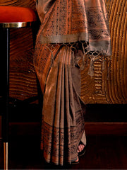 Stunning Brown Copper Weaving Silk Wedding Wear Saree With Blouse