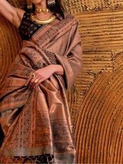 Stunning Brown Copper Weaving Silk Wedding Wear Saree With Blouse