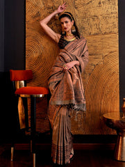 Stunning Brown Copper Weaving Silk Wedding Wear Saree With Blouse