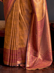 Gorgeous Mustard Yellow Weaving Silk Festival Wear Saree With Blouse