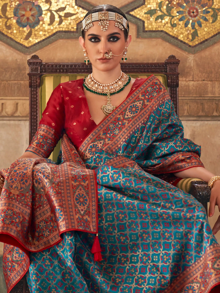 Marvelous Blue Weaving Silk Wedding Wear Saree With Blouse