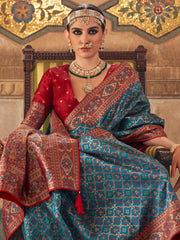 Marvelous Blue Weaving Silk Wedding Wear Saree With Blouse