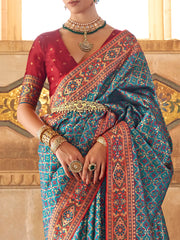 Marvelous Blue Weaving Silk Wedding Wear Saree With Blouse