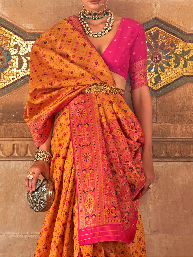 Fabulous Mustard Yellow Weaving Silk Haldi Wear Saree With Blouse