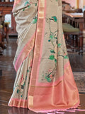 Alluring Dusty Beige Digital Printed Banarasi Silk Function Wear Saree