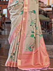 Alluring Dusty Beige Digital Printed Banarasi Silk Function Wear Saree