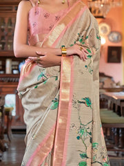 Alluring Dusty Beige Digital Printed Banarasi Silk Function Wear Saree
