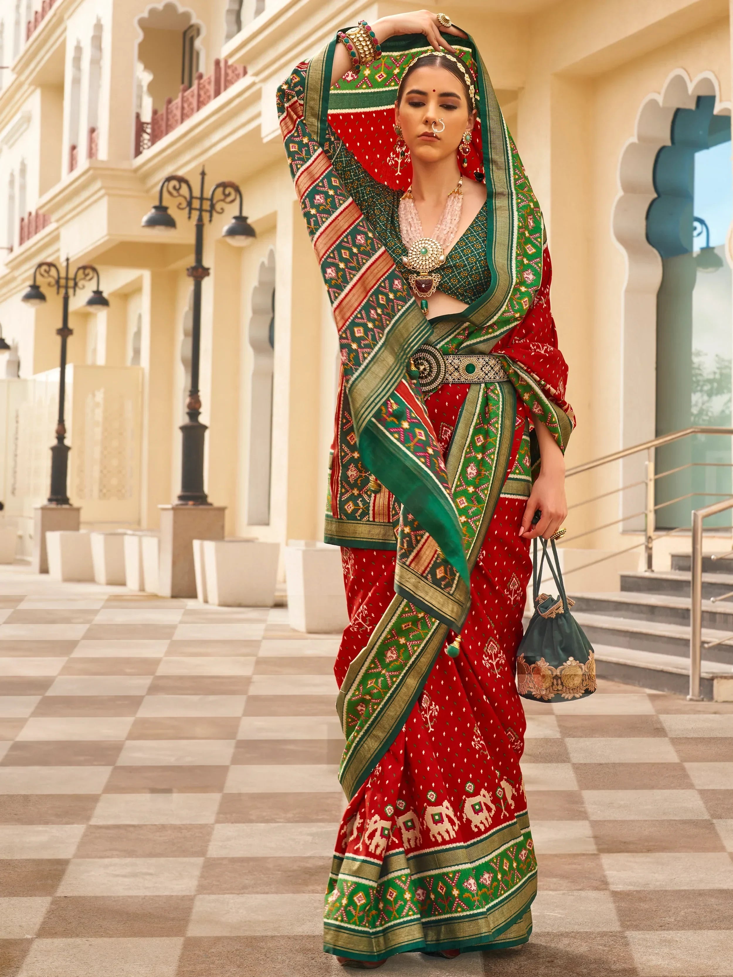 Fabulous Red Patola Printed Silk Wedding Wear Saree With Blouse