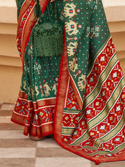 Beautiful Green Patola Printed Silk Function Wear Saree With Blouse