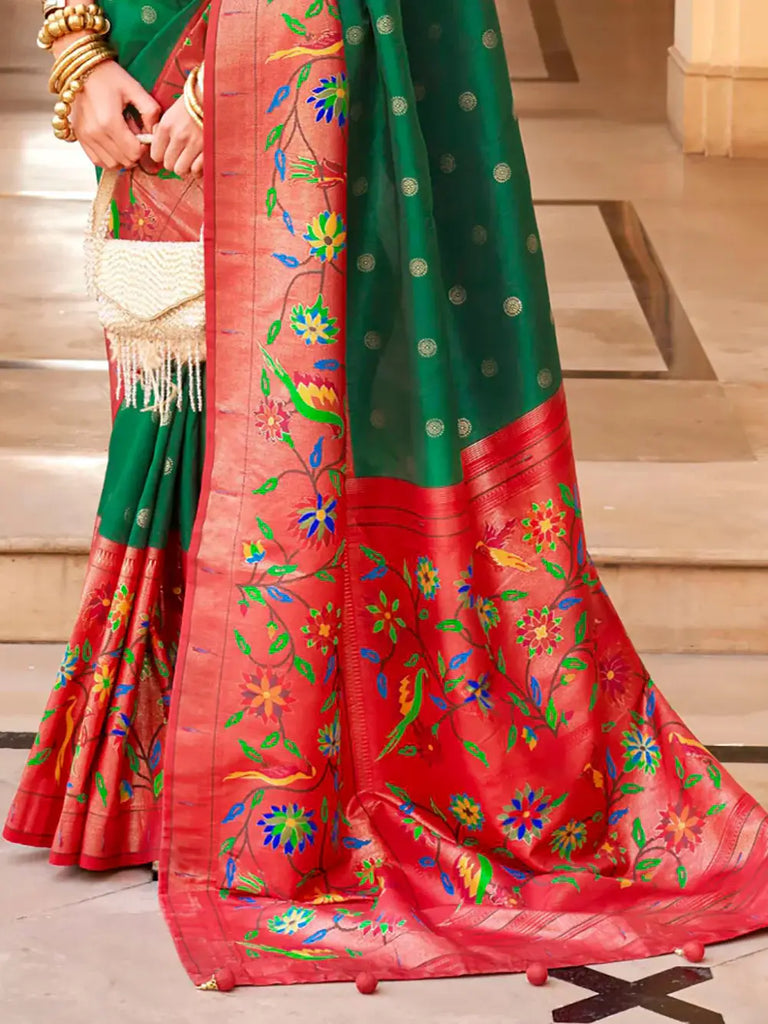 Charming Green Digital Printed Silk Festival Wear Saree With Blouse