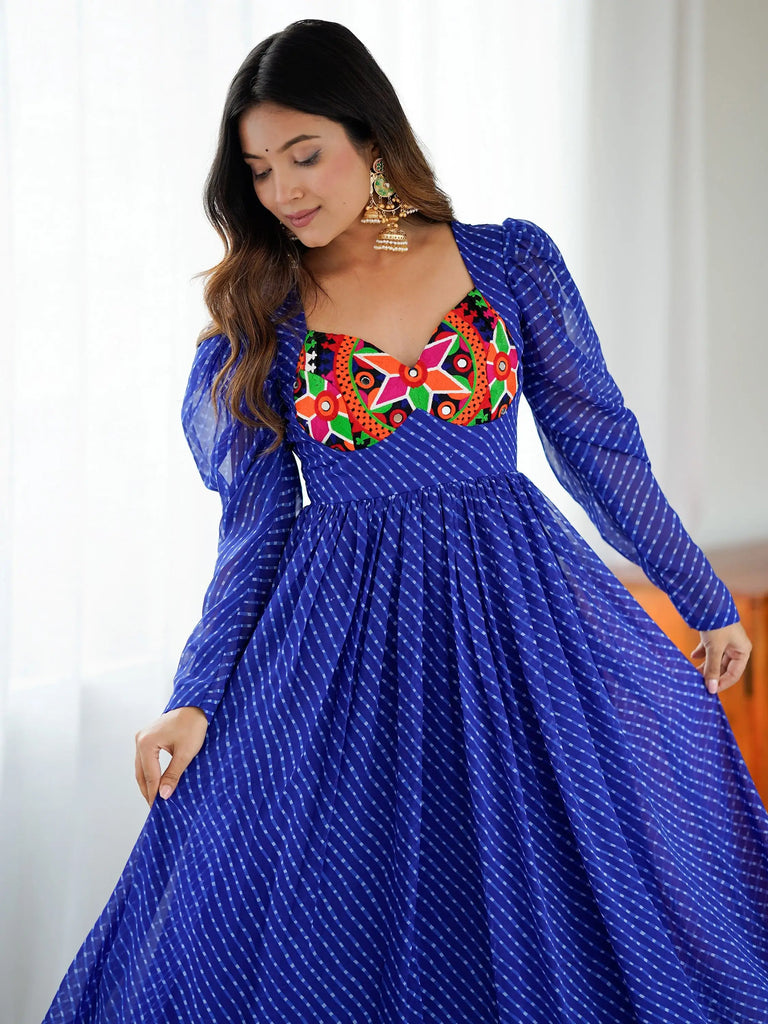 Beautiful Blue Digital Printed Georgette Navratri Special Gown